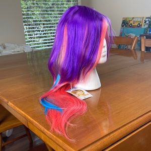 Long Layered Rainbow multi color wig purple blue pink Cosplay dancer costume